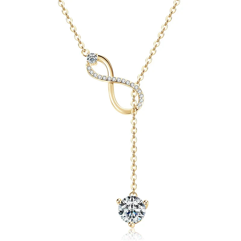 Round Moissanite Y-shape Lariat Cross Heart Infinite Pendant Necklace Chain for Women 925 Sterling Silver Jewelry Gifts