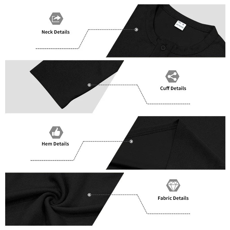 2025 NEW Men's Long Sleeve Henley Shirts Spring Autumn Daily Casual Solid Color Pullover Tops Mens Fashion T Shirt