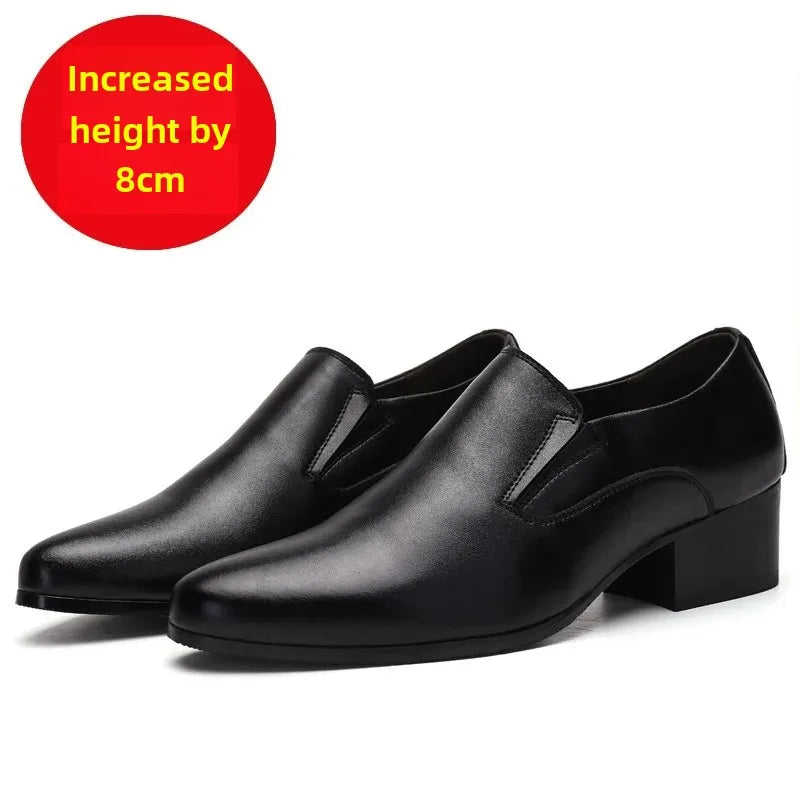 Men’s High Heel Leather Shoes – Elevated Dress Style, Black/Brown, EU Sizes 40–48