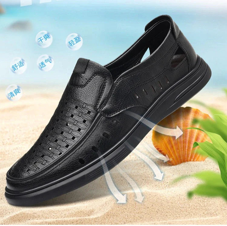 Spring Summer New Hallow Breathable Loafers for Men Fashion Casual Leather Shoes Male Solid Color Soft Sole Designer Shoes Man