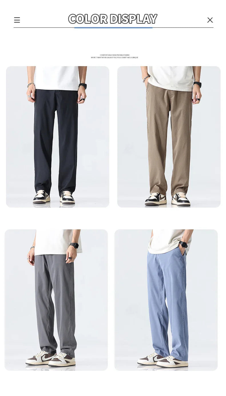 Coffee Ultra-thin Wide Pants Men Lyocell Fabric Breathable Soft Straight Casual Trousers Loose Simple Male Sweatpants