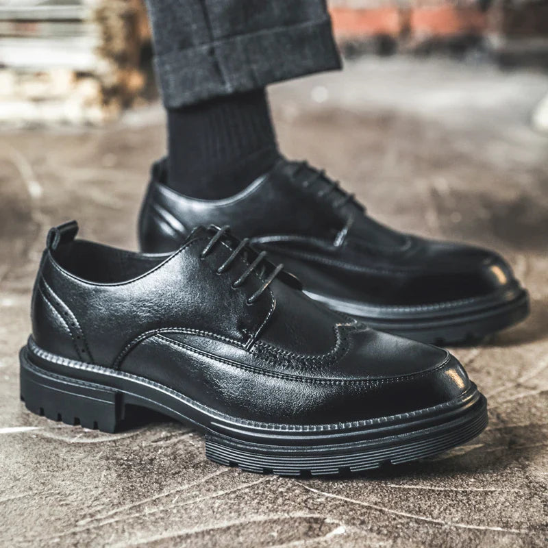 Big Size Men Height Increaseing Dress Brogue Shoes Gentleman Suit Elevator Shoes Oxford Invisible Heel 4/7/9CM Wedding Man Shoes