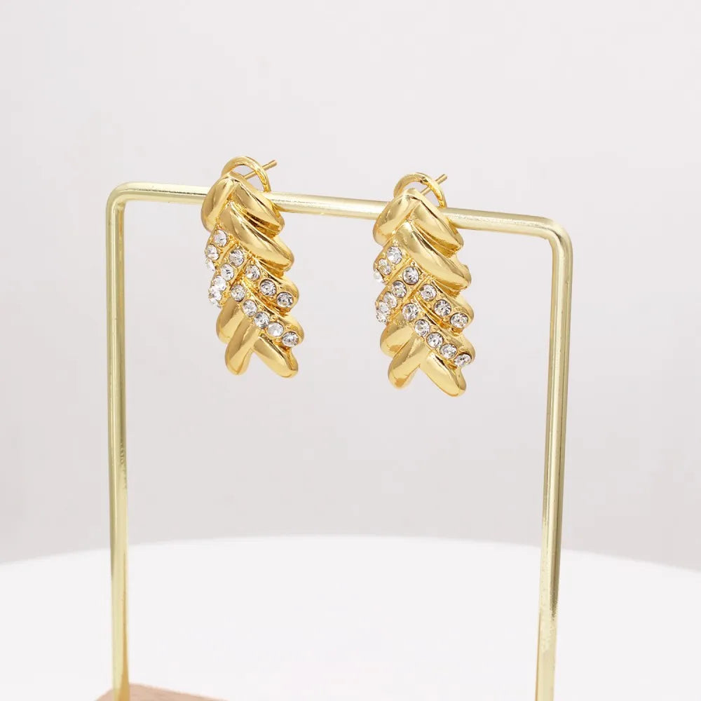 Fashion Crystal Jewelry Set Luxury Gold Plated Necklace Bracelet Wheat Ear Earring Ring Nigeria Wedding Gift 2025 New