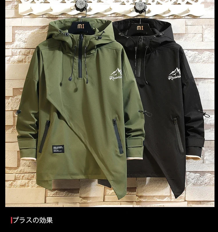 Men Jacket Korea Fashion 2023 Spring Hooded Jack Black Patchwork Zipper Coats Streetwear OverSize Men Clothing
