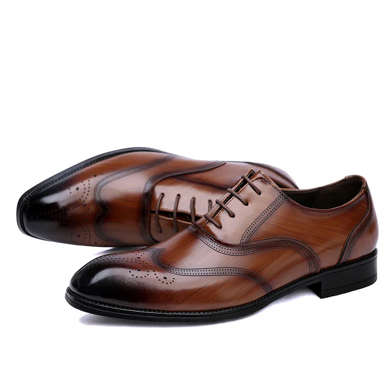 Luxury Brand Men's Glossy Leather Shoes Classic Brogue Shoes Lace Up Men's Office High-quality Business Shoes Big Size：38-48