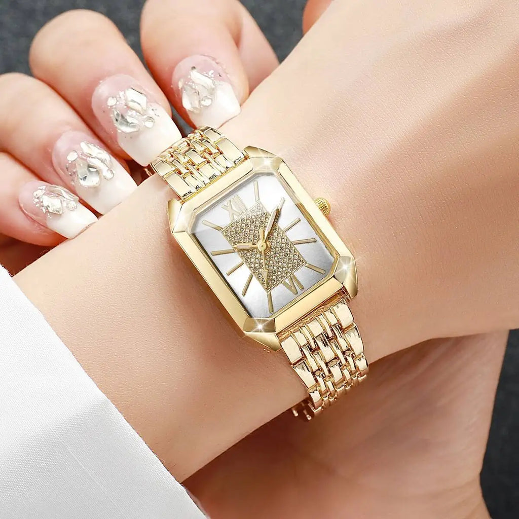 Fashion Rectangle Women Watches Stainless Steel Strap Quartz Wristwatches Reloj Mujer（Without Box）