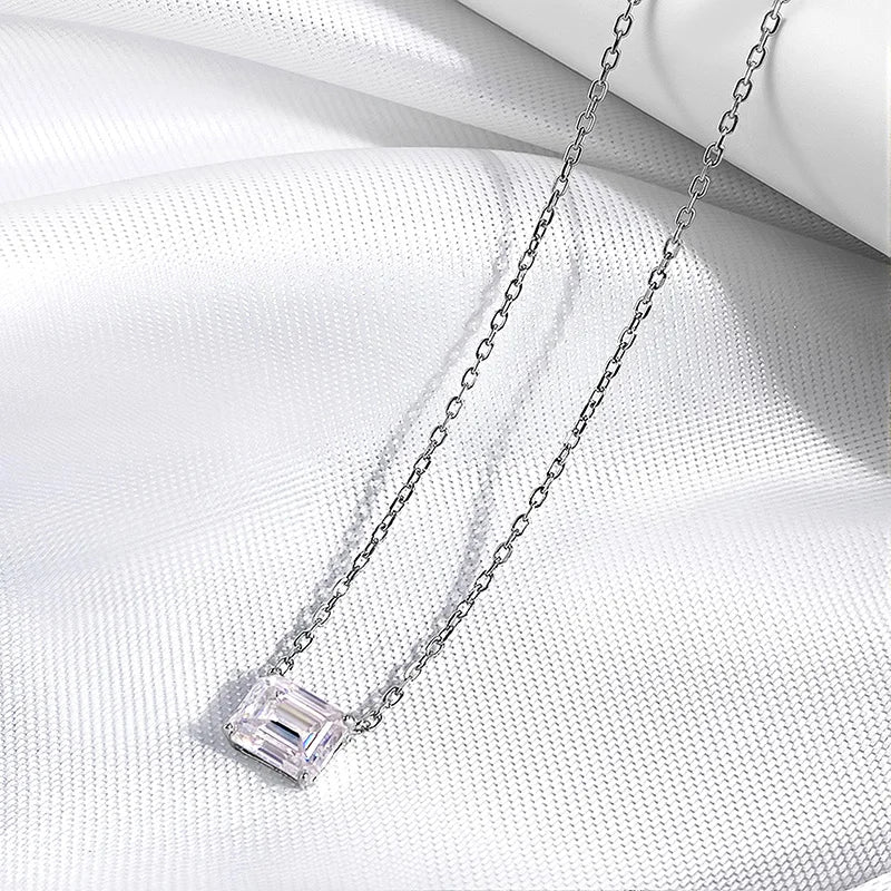 1-3CT Solitaire Moissanite Necklace for Women Emerald Cut Lab Diamond Wedding Female Necklace 925 Sterling Silver Jewelry
