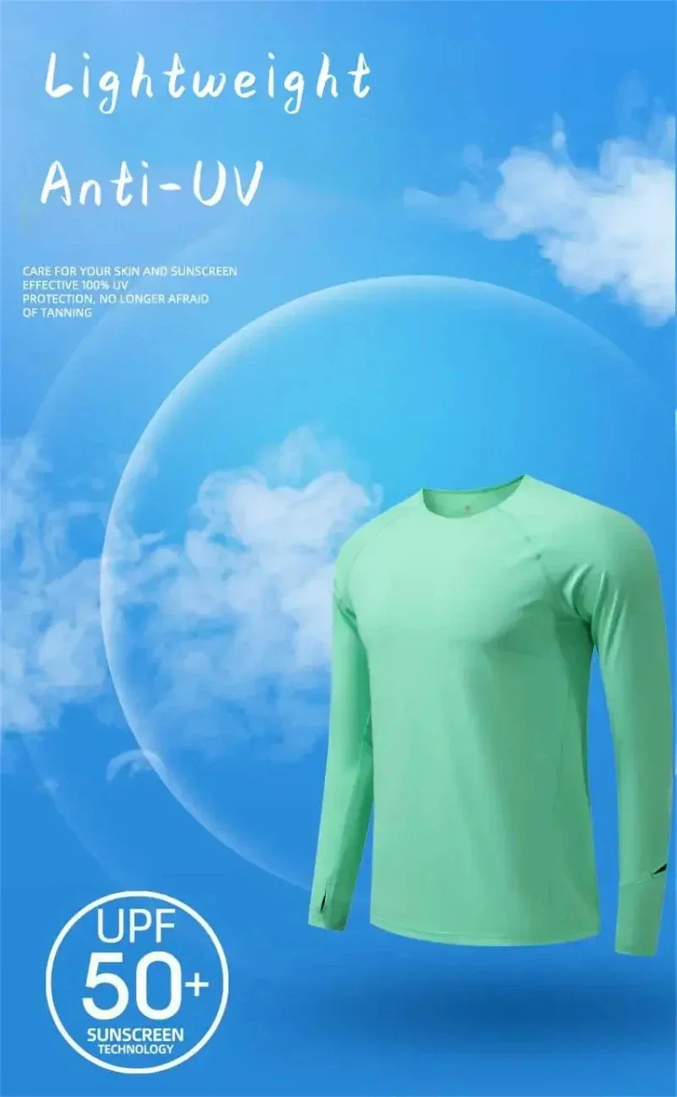 Mens Autumn Running T-Shirt Long Sleeve Anti-UV Workout Tops Shirts Training Shirt with Thumb Hole Anti-Static Cuff Quick Drying
