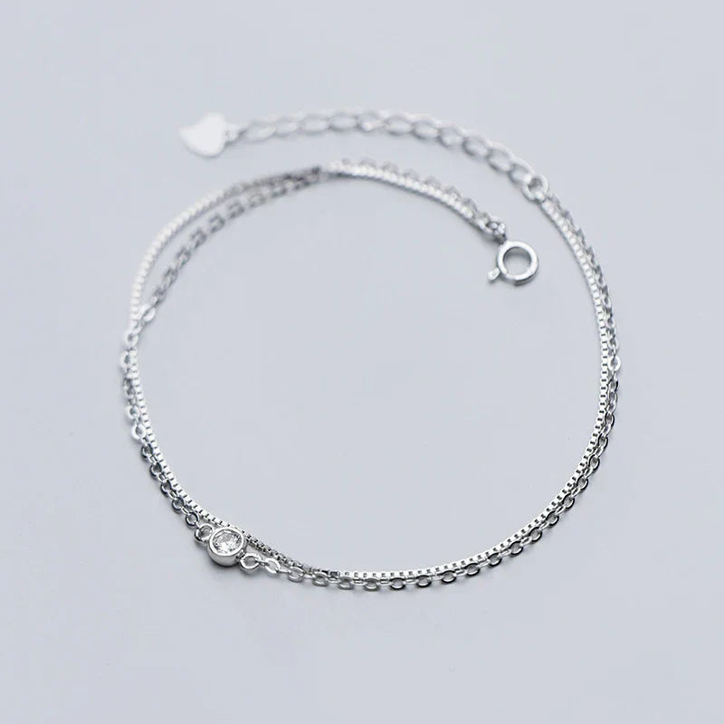 Real 925 Sterling Silver Luxury Double Layer Single Diamond Box Chain Bracelet for Women Fashion Bracelet Fine Jewelry