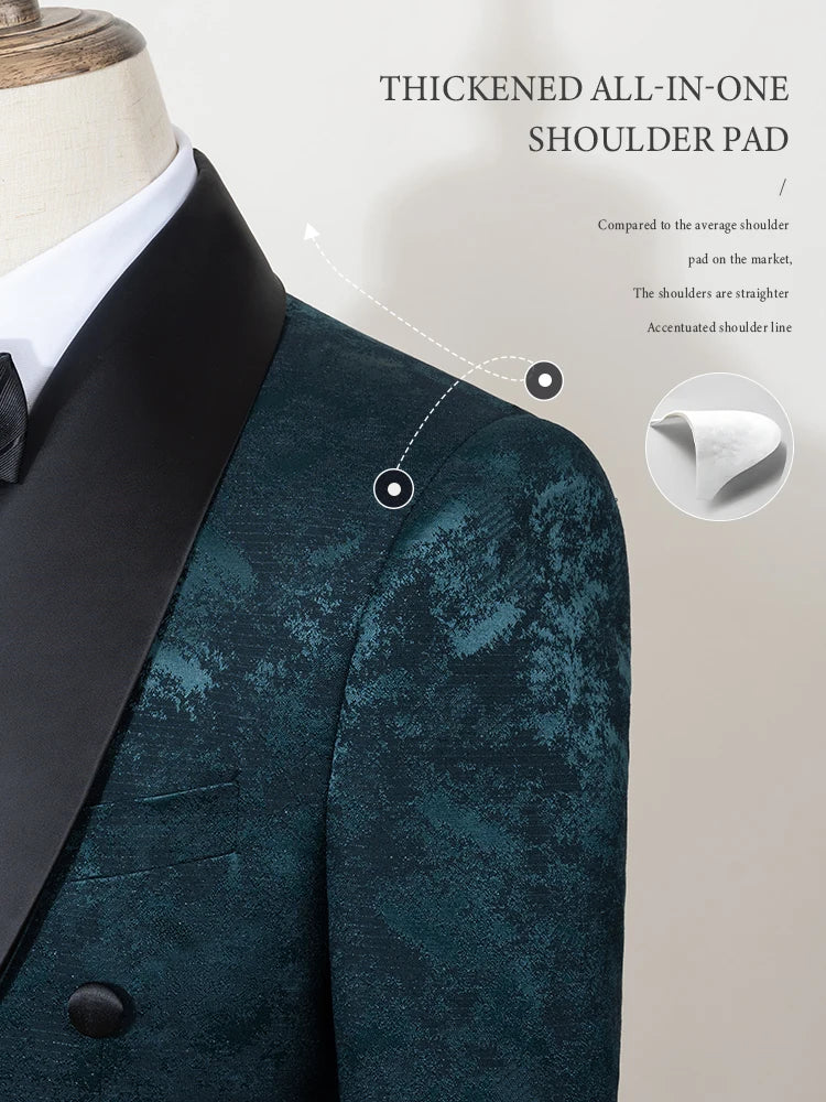 Luxury shawl collar 2-piece suit set men's party high-end business casual suit groom's wedding dress Jacquard pattern