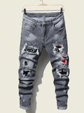 Men's Slim Stretchy Denim Jeans for Men Pants Tearing Patchwork Soft Cotton High Elastic Ripped Hole Casual Male Pants