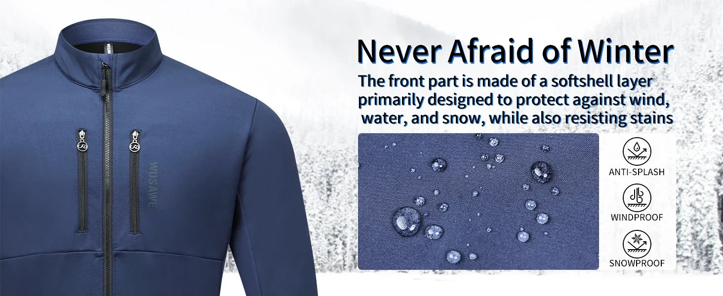 Men's Cycling Jacket Winter Thermal Long Sleeve Fleece MTB Jacket Bicycle Top Bike Clothing with 3 Rear Pockets 0℃-15℃