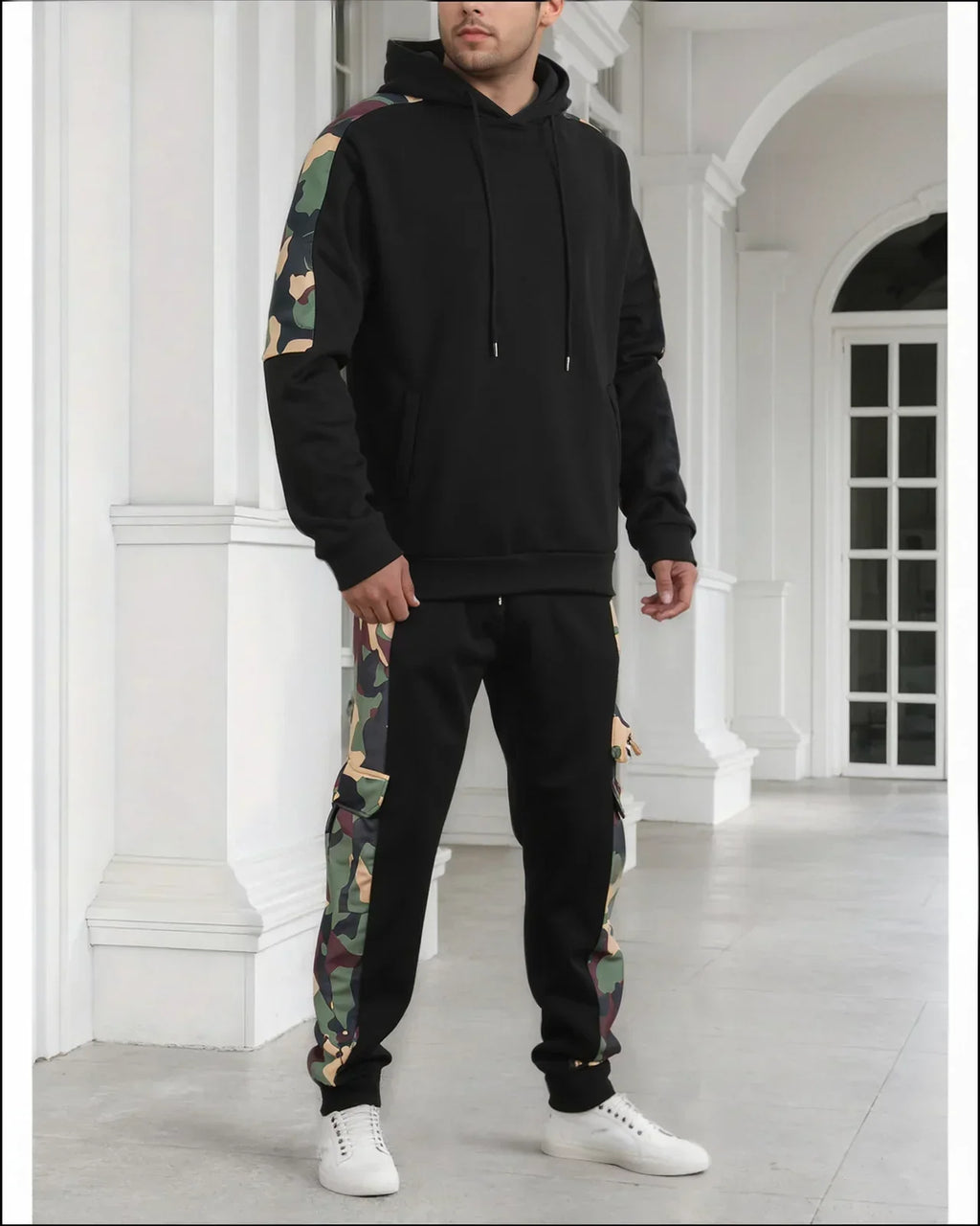 Men's Tracksuit Hoodie Sets Camouflage Hand  Hooded Leisure Suit Man Sweatshirt Pants Tactical Sweat Sports Suit