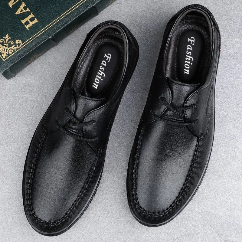 Italian Brand Men's Genuine Leather Casual Shoes Handmade Soles Loafers Lace Up Breathable That's Oxford Shoes for Summer