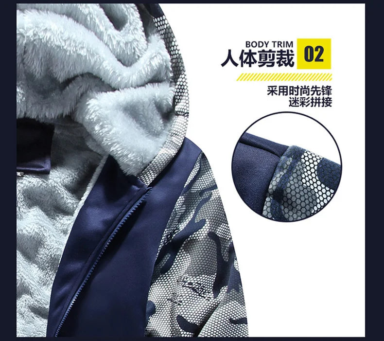 Winter Thick Men Sports Suit Men Tracksuit Hooded Sportswear Zipper Cardigan Hooded Woolen Trousers Pants Casual Men Fleece Set