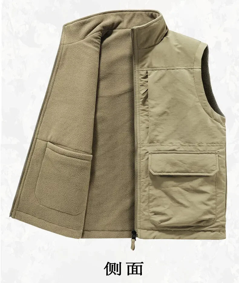 Reversible Sleeveless Jacket Men's Vest Coat Winter Waistcoat Thick Warm Fleece Workwear Tops Cargo Vest Windbreaker New Fashion