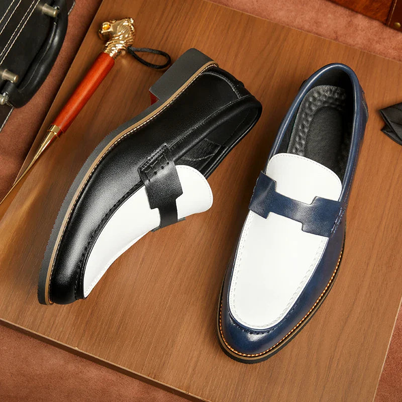 Luxury Brand Loafers Men's Black and White Color Leather Shoes Slip-on Fashion Soft-soled Casual Shoes Party Wedding Moccasin