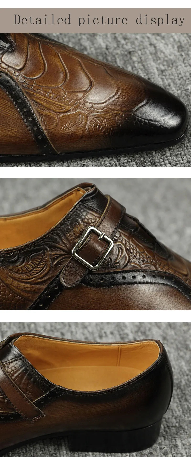 Deluxe Trendy Men's Leather Brogue Shoes Daily Outdoor Casual Shoes Brown Black Print Design Custom Service Drop Shipping