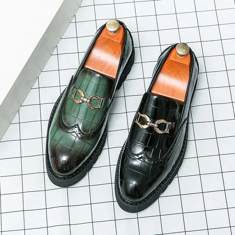 Trendy Brand Green Brogue Shoes Men's Leather Business Shoes Groom's Wedding Men's Loafers British Style Dress Shoes Men