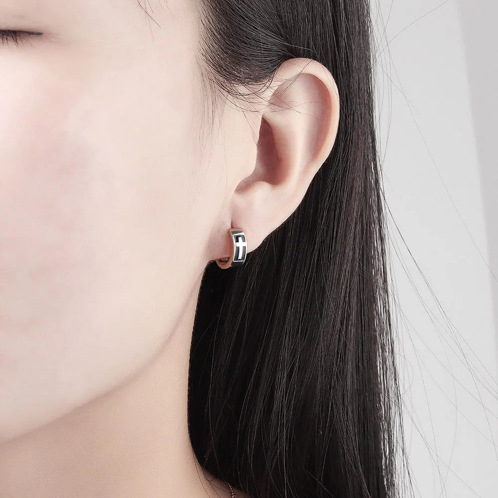 925 Sterling Silver Earring Colorful Dripping Oil Material Ear Ring Ear Buckle Rhombus Shape Trend Wild Girl Women Boy Ear Jewel
