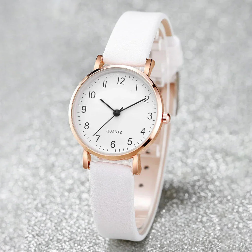 6PCS/Set Women's Watch Casual Arabic Dial Quartz Watch Analog PU Leather Wrist Watches Butterfly Jewelry Set(Without Box)