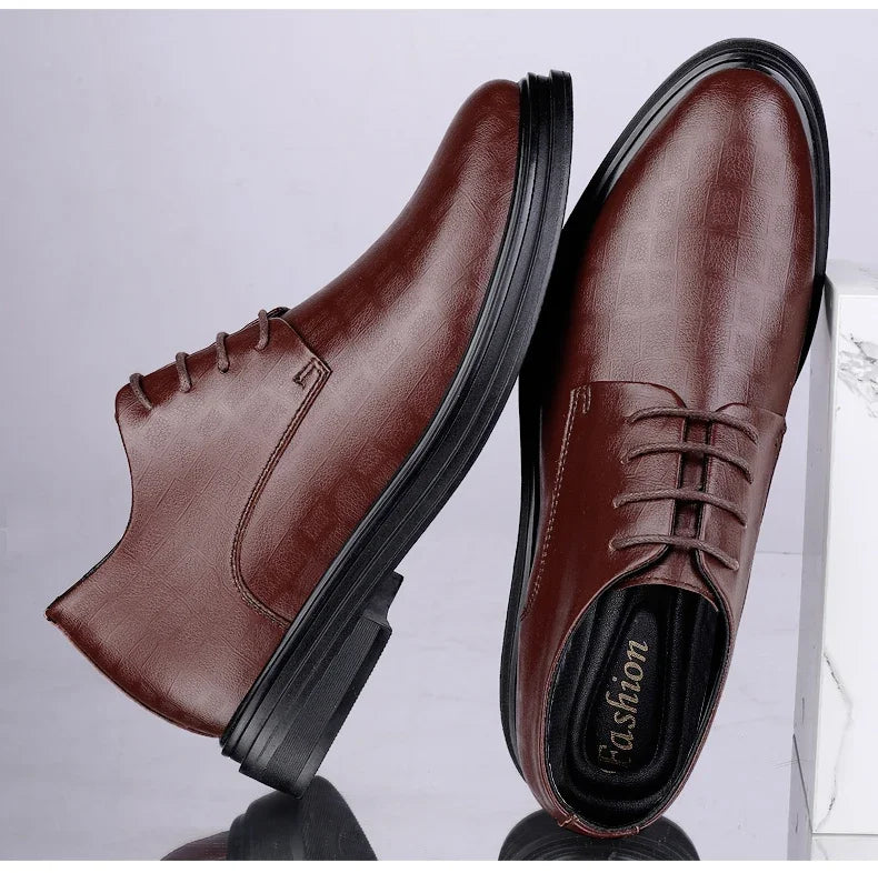 Men Dress Shoes Elevator Shoes Platform Breathable Casual Business Luxury Genuine Leather Soft Heightening Shoes 7CM Taller Male