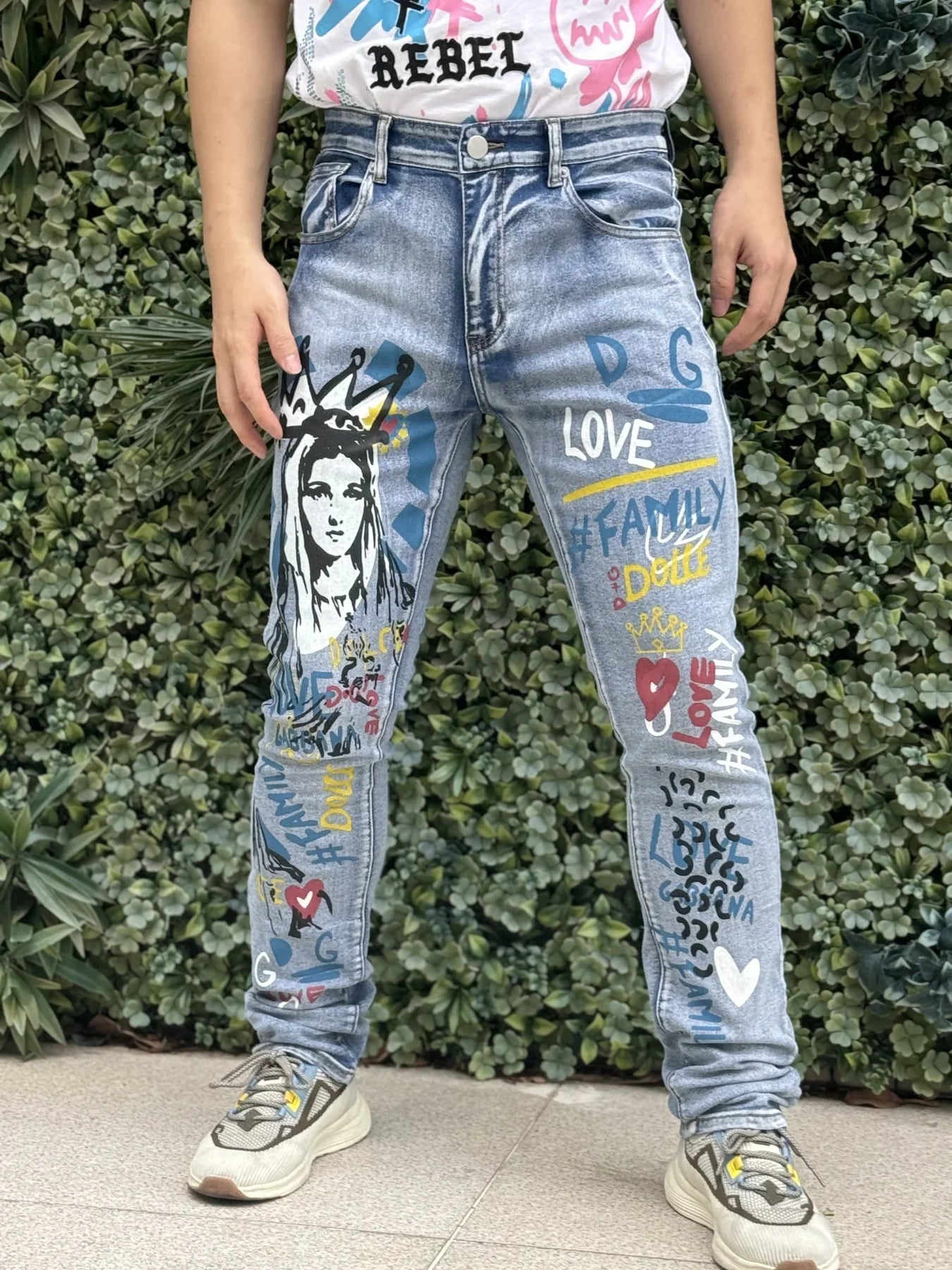 Fashionable Printed Men's Jeans   Classic And Versatile Light Blue Color   Suitable For All Seasons And For High Street Fashion