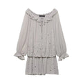 Elegant Summer Women’s Off-Shoulder Sequin Georgette Dress 2026 Female Ruffled Neckline Tiered Long Sleeve Mini Dress