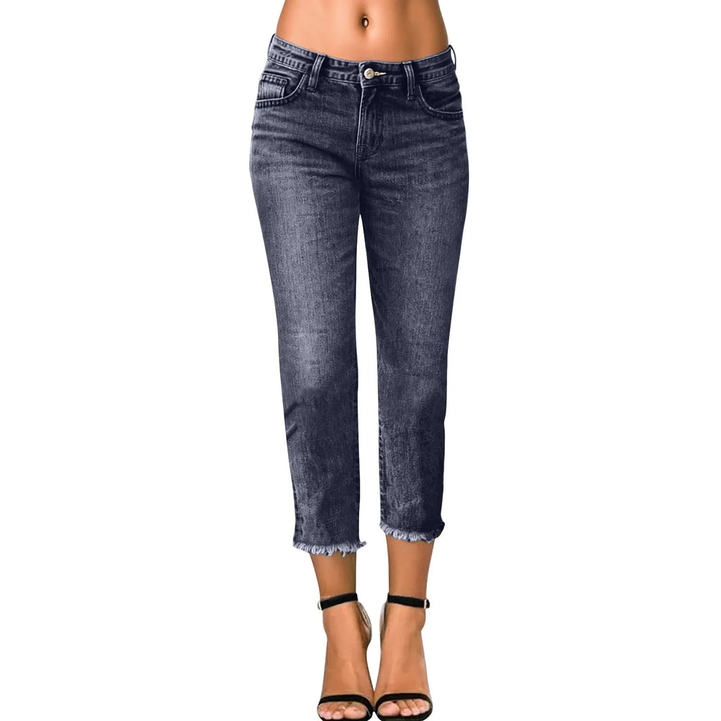Women Stretchy Denim Pants Solid Color Streetwear Slim Jeans