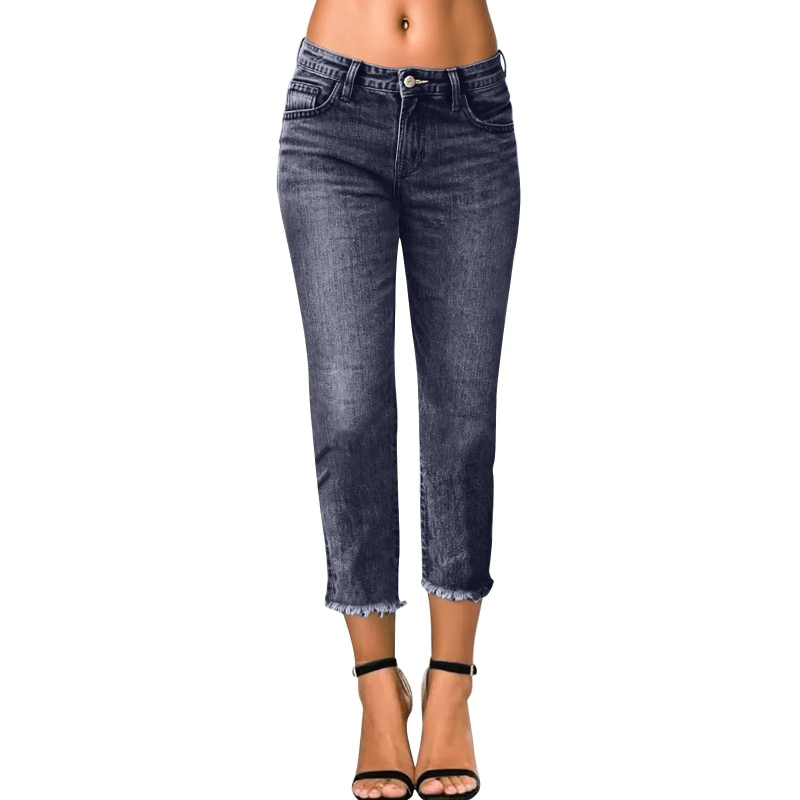 Women Stretchy Denim Pants Solid Color Streetwear Slim Jeans