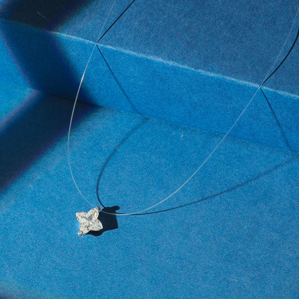 Dainty Invisible Line 925 Silver Simple Flower 8A Cubic Zirconia Choker Chain Transparent Fishing Line Collier LZN33
