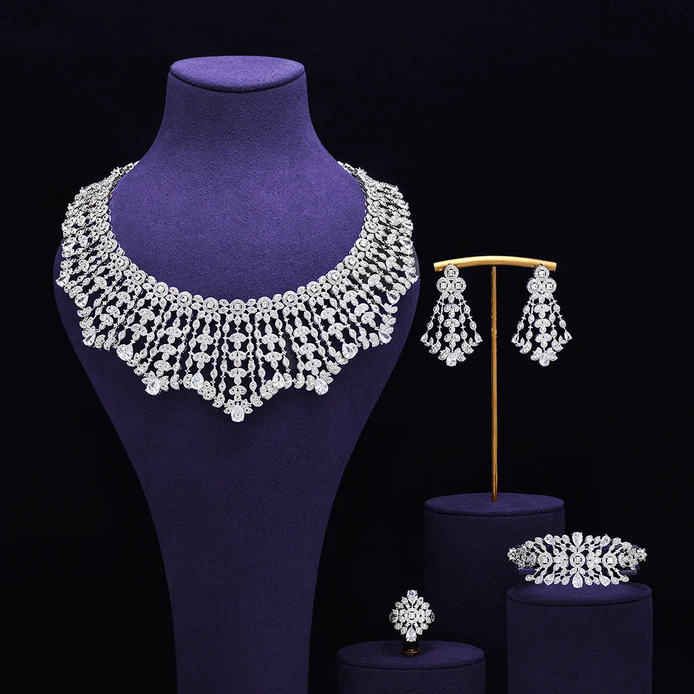 Bridal Zirconia Full Jewelry Set for Ladies Party Luxury Dubai Nigeria CZ Crystal Wedding Necklace Set