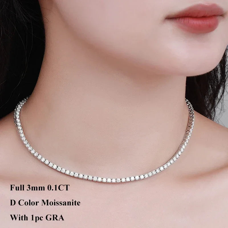 Real 2.5/3/4/5mm Full Moissanite Tennis Necklace for Women 925 Sterling Silver Diamond Neck Chains Necklaces Fine Jewelry
