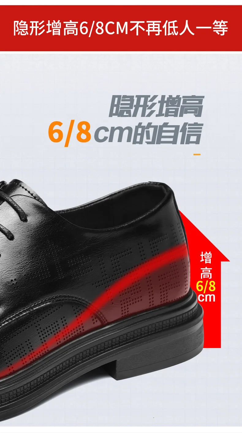 Spring Summer Increase Leather Shoes for Man Lace Designer Business Casual Shoes Male Fashion British Style Dress Shoe Man