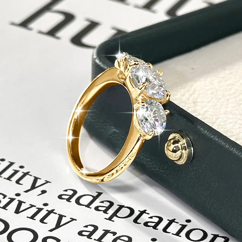 14k Gold Filled Three Stone Ring 8mm&6.5mm D Color Round Moissanite Certified Engagement Wedding Jewelry for Women Rings