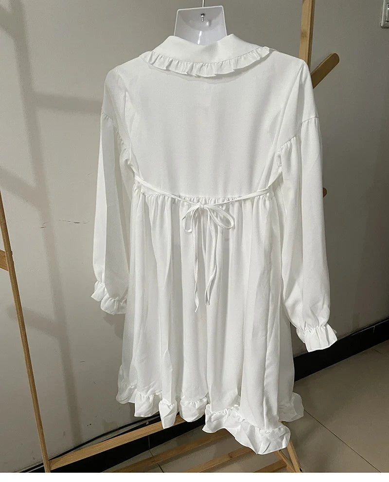 Japanese Sweet Girl Lolita Dress White 2021 Summer Kawaii Peter Pan Collar Cute Ruffle Puff Sleeve Drees Elegant Lady Dresses