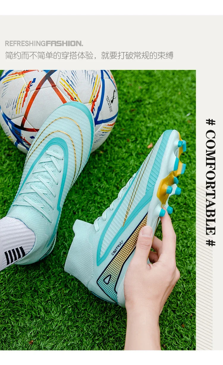 Men Professional Soccer Shoes Outdoor High-Top Sports Football Boots Long Spikes Artificial Grass Training Non Slip Sneakers