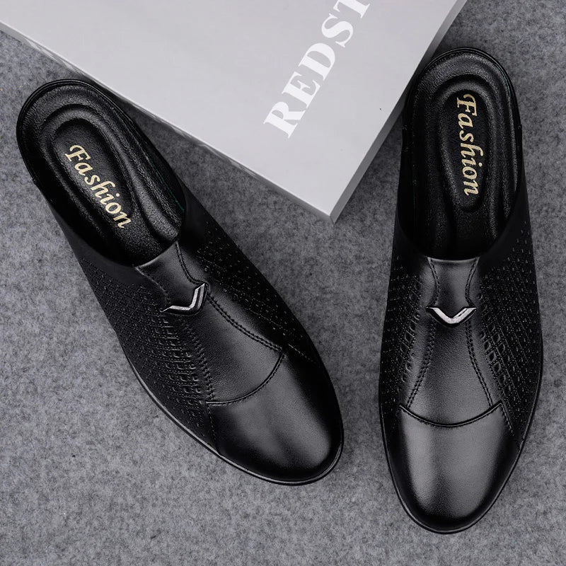 Summer Men Shoes Casual Brand Mens Penny Loafers Genuine Leather Luxury Half Slipper For Men Breathable Lazy Driving Shoes Man