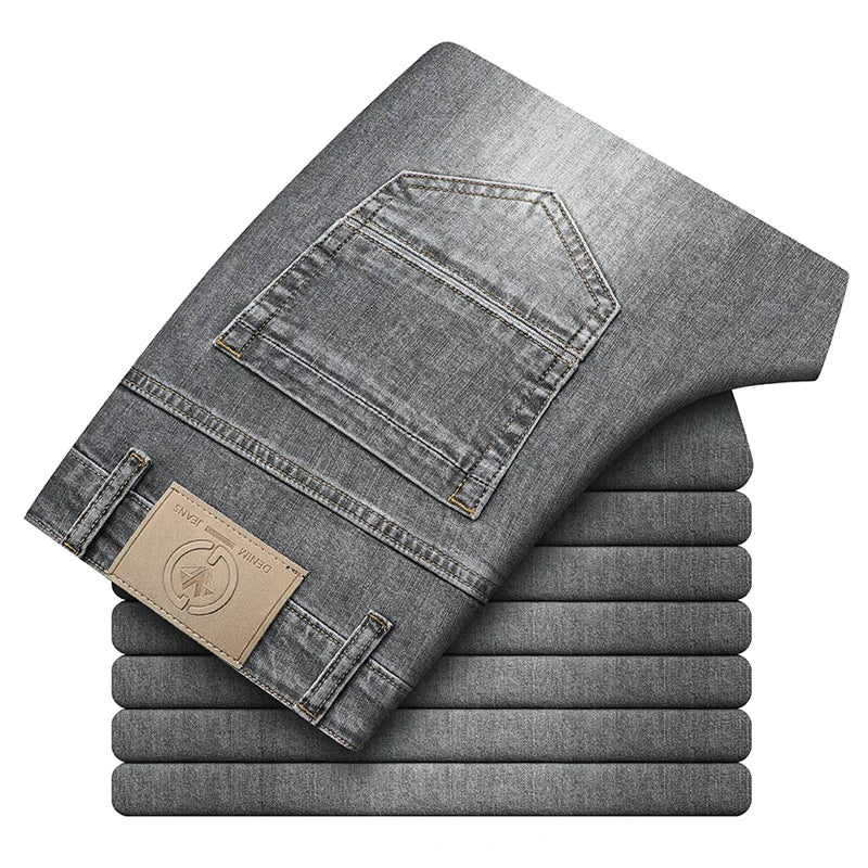 Spring/Summer 2023 Men's Gray Frayed Thin Jeans Classic Style Business Fashion Cotton Denim Stretch Pants Male Brand Trousers