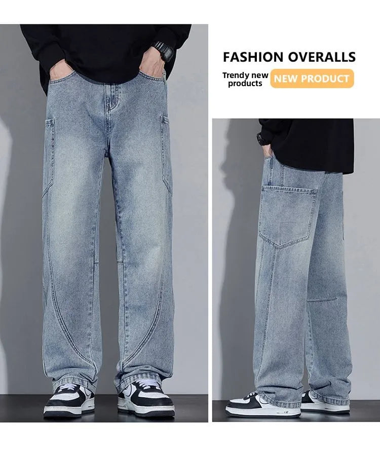 Men's Autumn and Winter New American Style Trendy Jeans with Straight Pockets and Versatile Blue Jeans in Three Colors To Choose