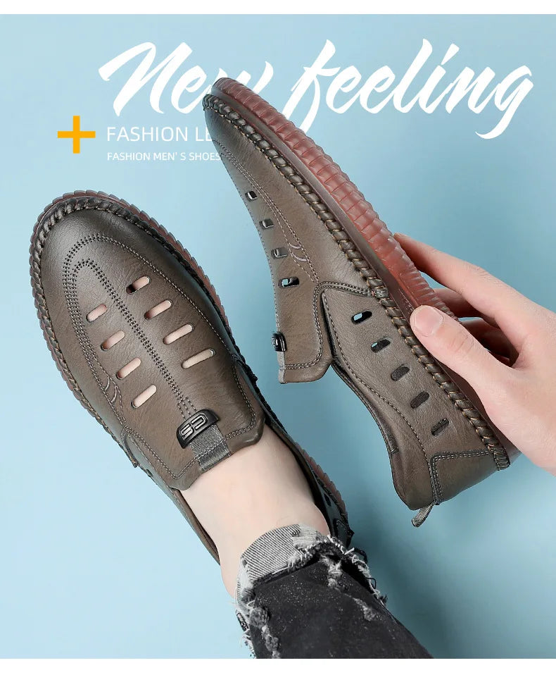 Solid Color Business Casual Shoes for Men Breathable Hallow Leather Sandals Male New Designer Fashion Summer Shoes Man
