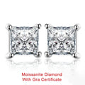 Certified 0.6/1/2/6carat Princess Cut Moissanite Diamond Stud Earrings for Women Men 925 Sterling Silver Square Ear Studs