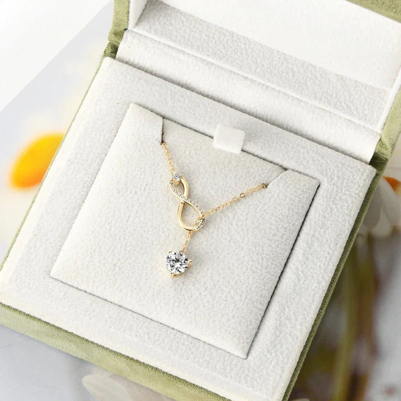 Round Moissanite Y-shape Lariat Cross Heart Infinite Pendant Necklace Chain for Women 925 Sterling Silver Jewelry Gifts