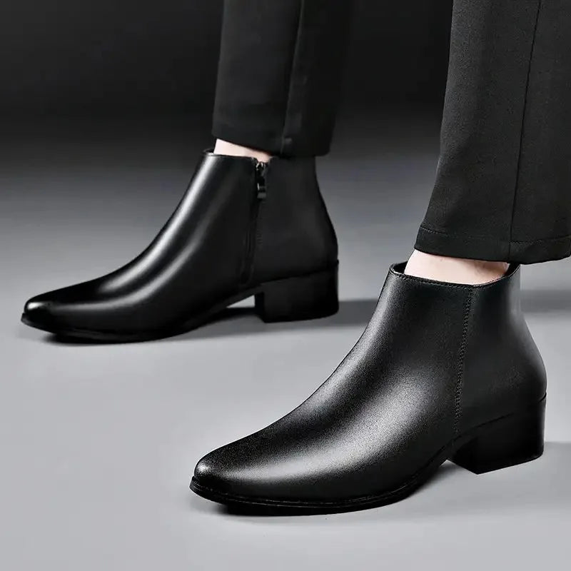 Luxury Brand Mens Boots Fashion Chelsea Genuine Leather Boot Classic Business Casual Dress Boots for Men Plush Warm Winter Botas