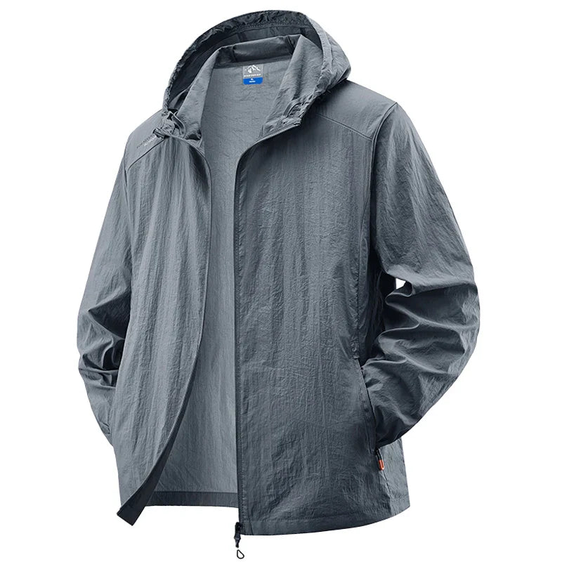 Men’s lightweight waterproof hiking jacket, hooded outdoor sports coat, summer sun protection, M–XXL