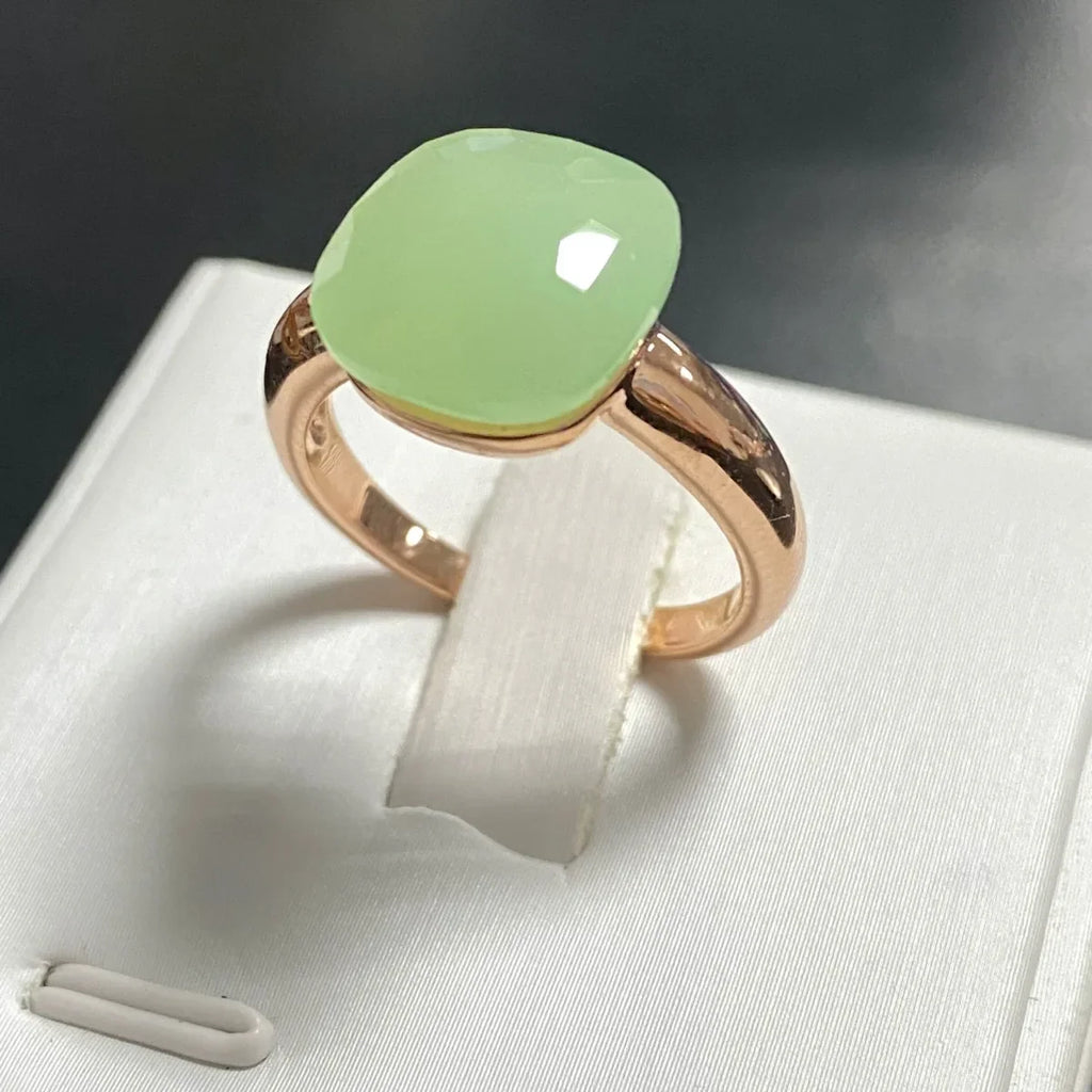 Trendy 12.6mm Flat Rose Gold Ring 35 Candy Colors Green Amethyst Turquoise Crystal Jewelry Gift for Women