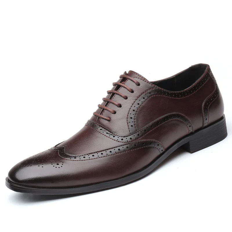 Men's Retro Business Leather Shoes – Genuine Leather Formal Lace-Up, Brown/Black, EU 40–48