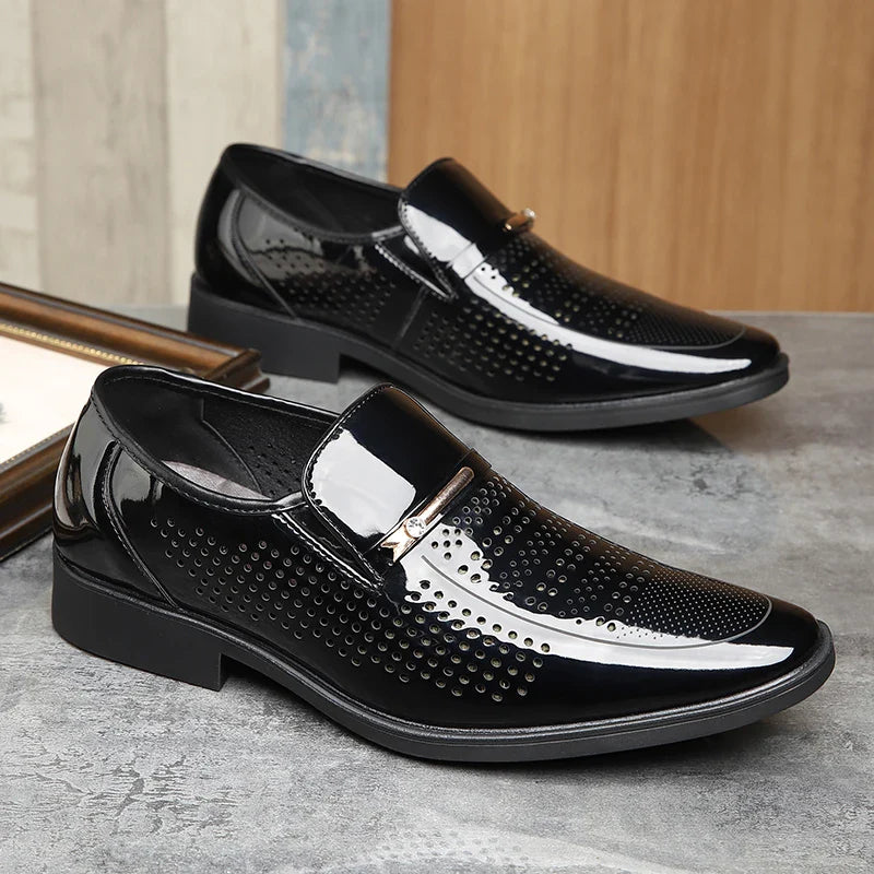 Men's Summer Breathable Leather Shoes Hollow out Comfortable Anti-Slip Formal Derby Shoes-2119-1
