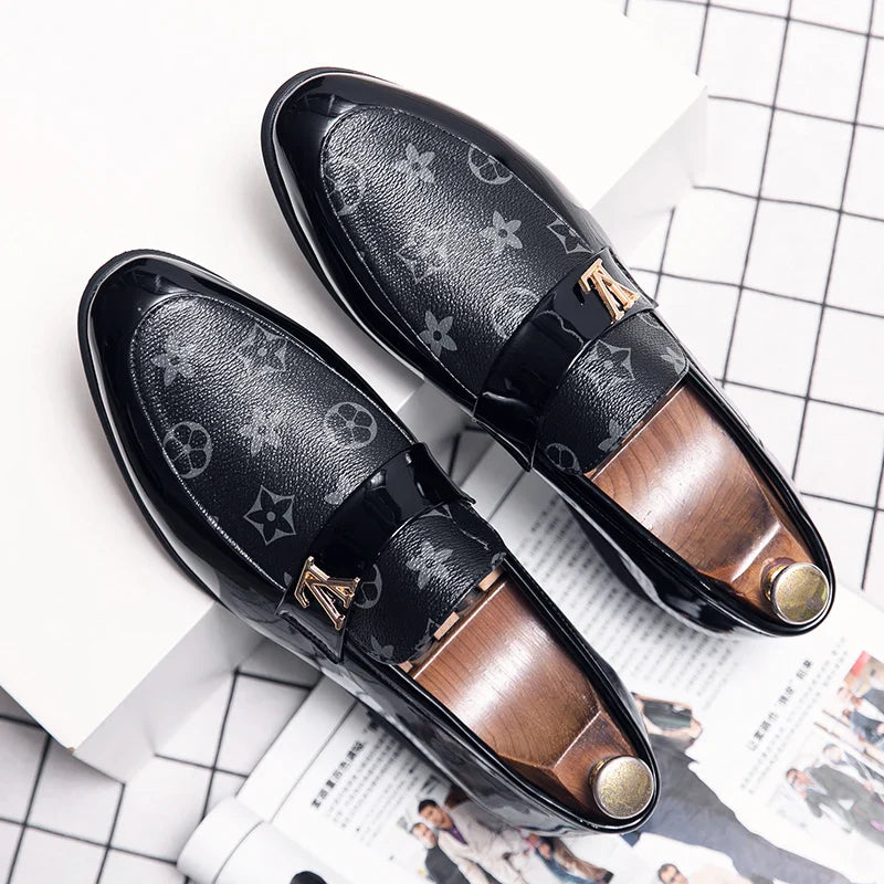 Men’s British Business Genuine Leather Slip-On Shoes for Adults in Black
