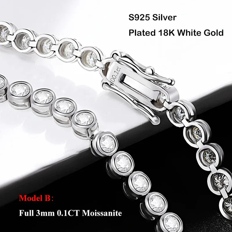 Full Asscher Cut 3x3mm 0.15CT Bezel Type Moissanite Tennis Bracelet for Women Men Party 925 Silver GRA Certified Bracelets